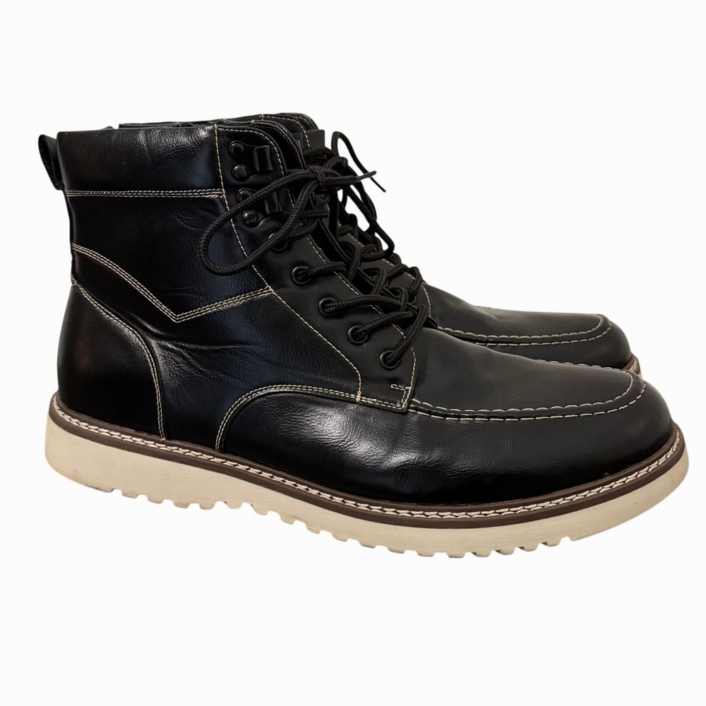 Madden by Steve Madden Mens Black Moc Toe Combat Boots Side Zip Size 12